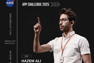 Hazem Ali, CEO of Skytells, judging AI and innovation projects at NASA Space Apps Cairo 2025 at Zewail City of Science and Technology