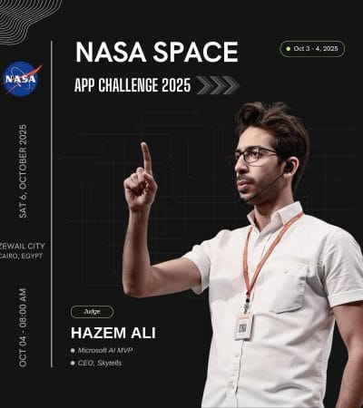 Hazem Ali, CEO of Skytells, judging AI and innovation projects at NASA Space Apps Cairo 2025 at Zewail City of Science and Technology